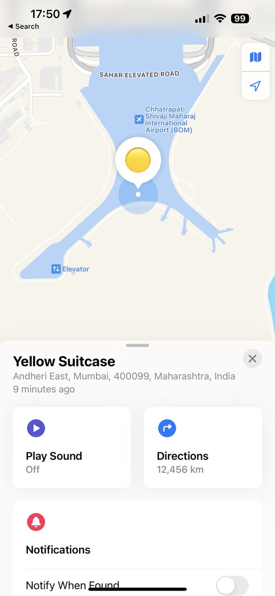 BidyunK's tweet photo. @airvistara and @etihad Can you please figure out why my luggage didn’t arrive at YYZ and is still languishing in BOM for last 48 hours? I was told by @airvistara staff at CCU that my luggage would be through to YYZ and then nobody knows! My AirTags are showing the lags in BOM https://t.co/IGHhGwJZAR