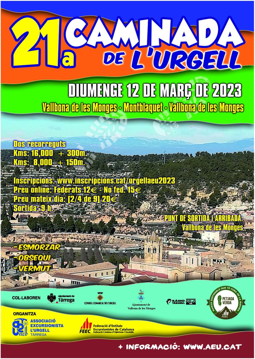 aeurgell's tweet photo. Les inscripcions van a bon ritme!! Ja queda menys!! Anima't a participar!!
@petjadaverda 
@feec_cat 
@radiotarrega
@ajtarrega

Inscripcions obertes a: https://t.co/Z1O92bL6Du https://t.co/JmWnYEKlea