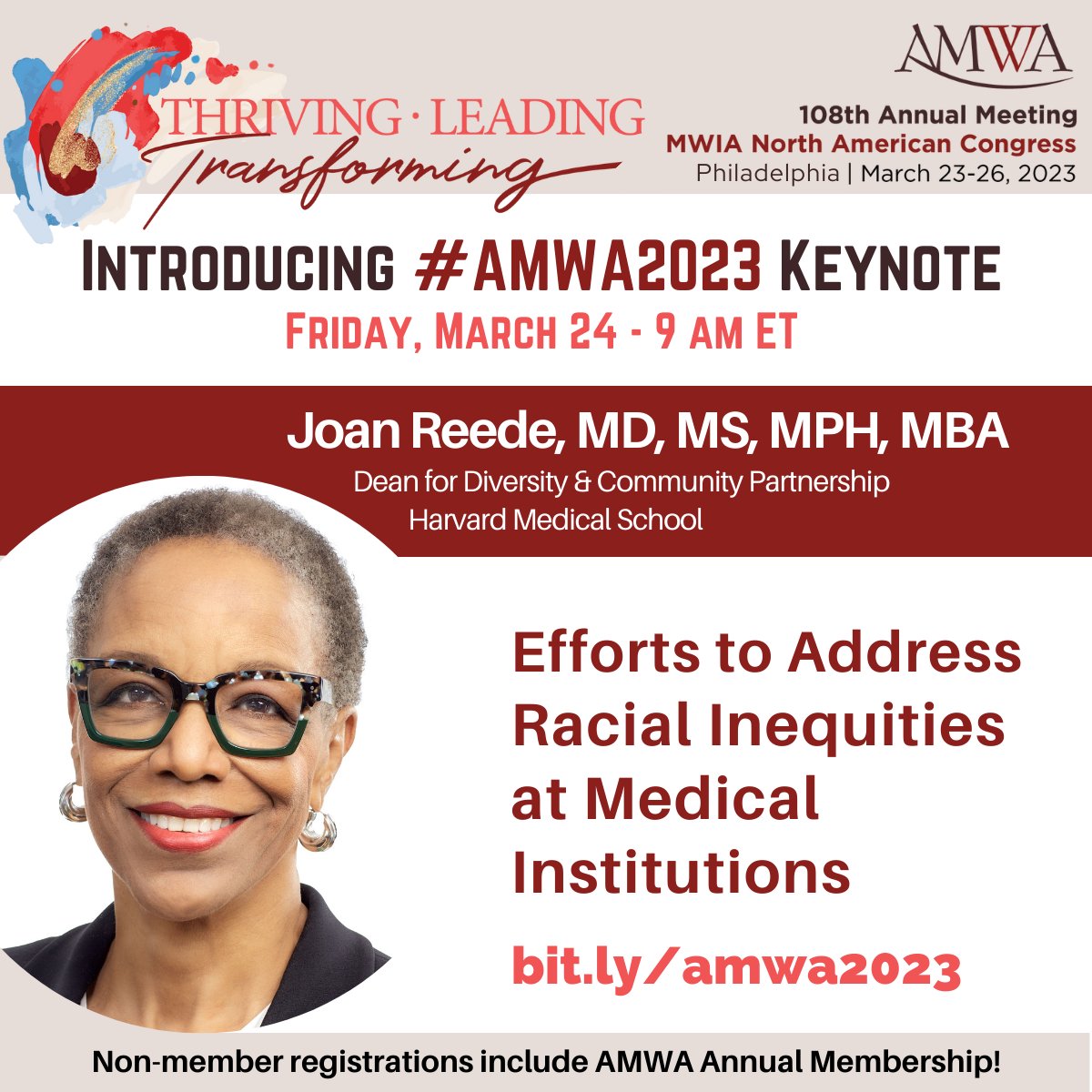 AMWADoctors's tweet photo. We’re thrilled to have @JYReede of @harvardmed @HMS_DICP kick-off #AMWA23 with a keynote on addressing racial inequities at medical institutions. Designed specifically for #WomenInMedicine - don’t miss this Mtg! https://t.co/ipo7dRWF46 
#MedTwitter #Physicians #Doctors #Residents https://t.co/6YmvGBIyKN