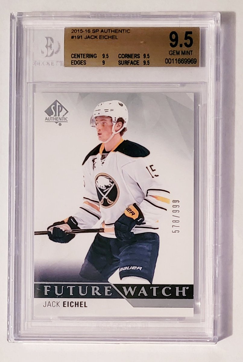 BuffaloInBoston's tweet photo. Giveaway 102. Yeah I know, but he's still a great player. Jack Eichel. Vegas Golden Knights. Center.  👍 

1 winner will get this 2015-16 SP Authentic FWA RC /999. BGS 9.5

Follow if you are not, retweet and like for a shot. Winner announced on Thursday 2/23 by 6pm EST. https://t.co/tETMXXLJoS
