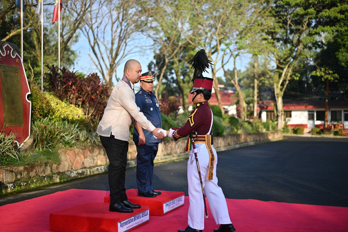 PNPAOfficial's tweet photo. The Philippine National Police Academy proudly graces the presence of Hon. Bryan Bautista Revilla, AGIMAT Party List Representative in the traditional Monday Flag-Raising Ceremony with PMGEN Eric E Noble, PNPA Director, at Camp General Mariano N. Castañeda, Silang, Cavite. https://t.co/qERS5orFmD