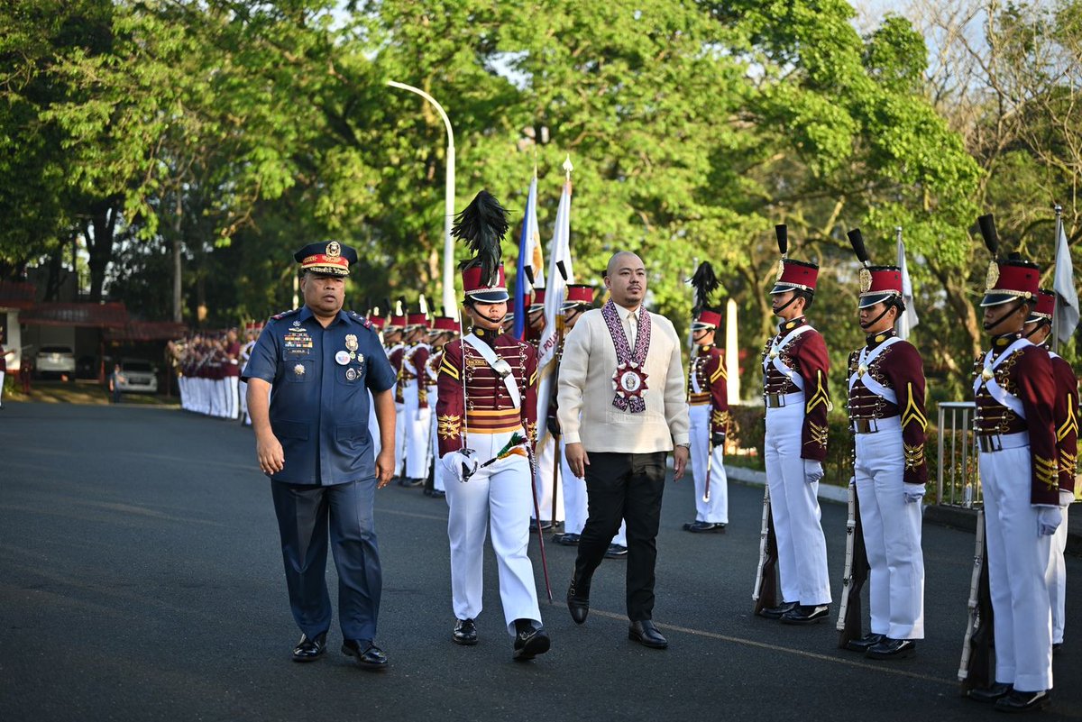 PNPAOfficial's tweet photo. The Philippine National Police Academy proudly graces the presence of Hon. Bryan Bautista Revilla, AGIMAT Party List Representative in the traditional Monday Flag-Raising Ceremony with PMGEN Eric E Noble, PNPA Director, at Camp General Mariano N. Castañeda, Silang, Cavite. https://t.co/qERS5orFmD