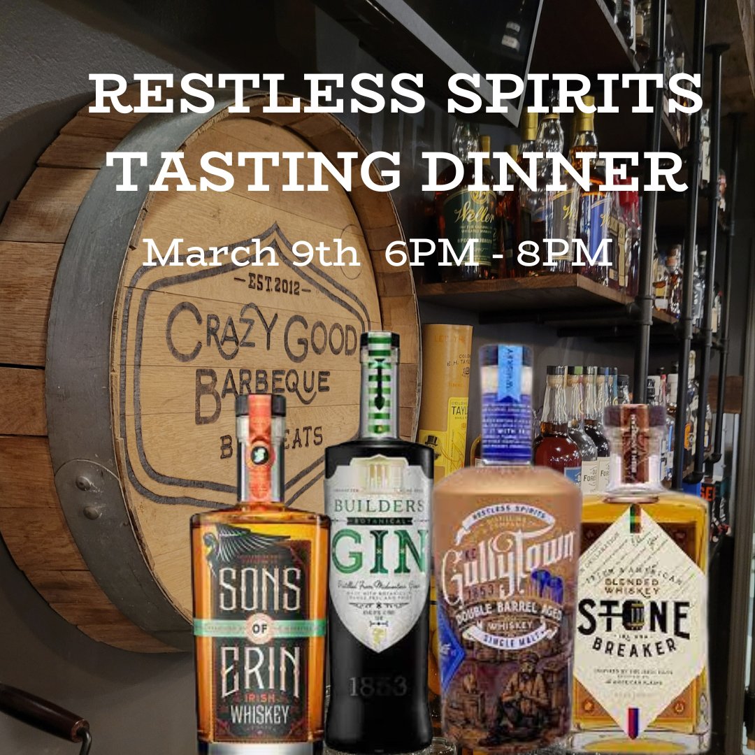 crazygoodeats's tweet photo. It's going to be a fun time!  Get your tickets now!

https://t.co/7P8IhIGIgE

#restlessspirits #tastingdinner #bbq #kcbbq #olathebbq #crazygoodbbq  #crazygoodeats #crazygoodtasting #kcwhiskey #kceats #kcfoodie https://t.co/GFXy4BNVBm
