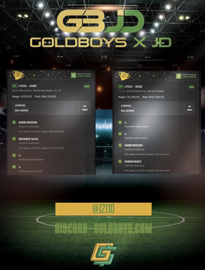 🚨 WHAT. A. DAY! 🚨

Huge day for the discord! 🚀

Cash the +10,000 odds Soccer SGP from <a href="/j2110_/">Boston Celtics Boston Red Sox</a> 🔥

$1,200 ➡️ $121,200 🤯

AND cash the +12,000 odds Soccer SGP from <a href="/j2110_/">Boston Celtics Boston Red Sox</a> 🔥

$700 ➡️ $84,700 🤯

Congrats to all the winners! 🍾

Posted in the discord ➡️ GoldBoys.com
