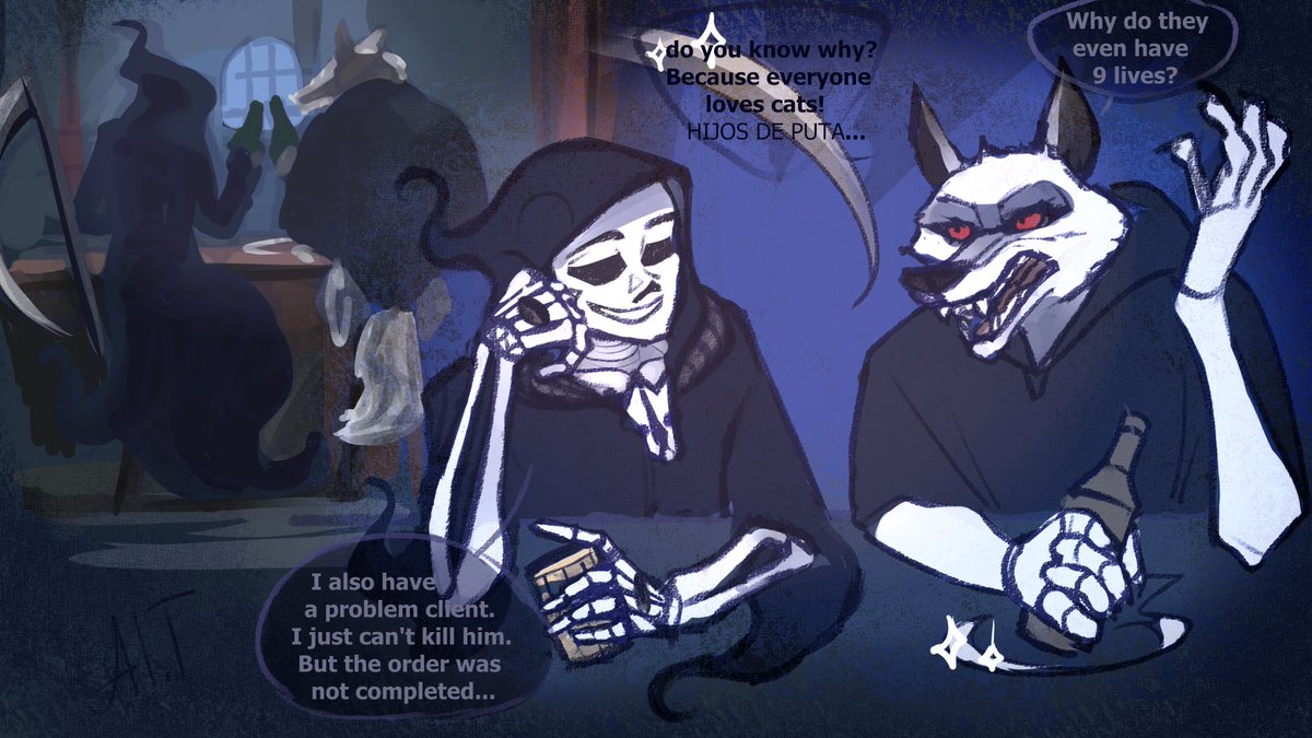 AliceTemnova's tweet photo. collaboration, yep (UwU) 
___
google translate
#PussInBootsTheLastWish #ReaperSans #Wolf https://t.co/zUXpVhQyQq
