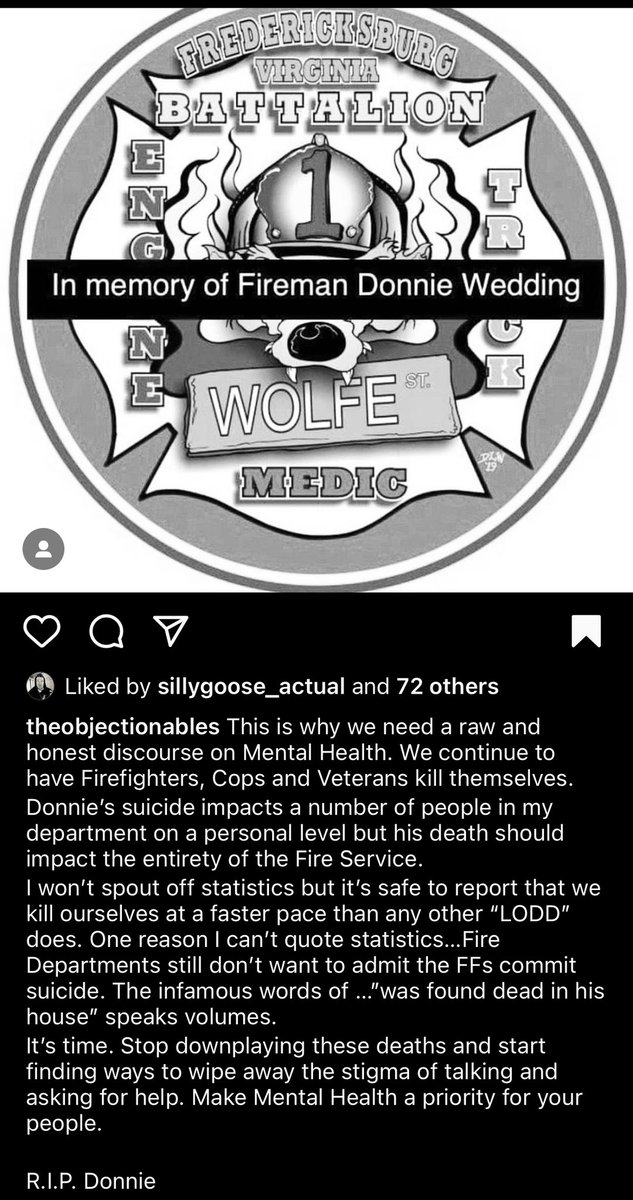 11truckdriver's tweet image. Click the picture. Read the caption. Quit pretending it’s not a reality, hiding behind “found deceased at home” &amp;amp; not admitting there is a problem, the fire service has a mental health problem, and it needs more serious attention.