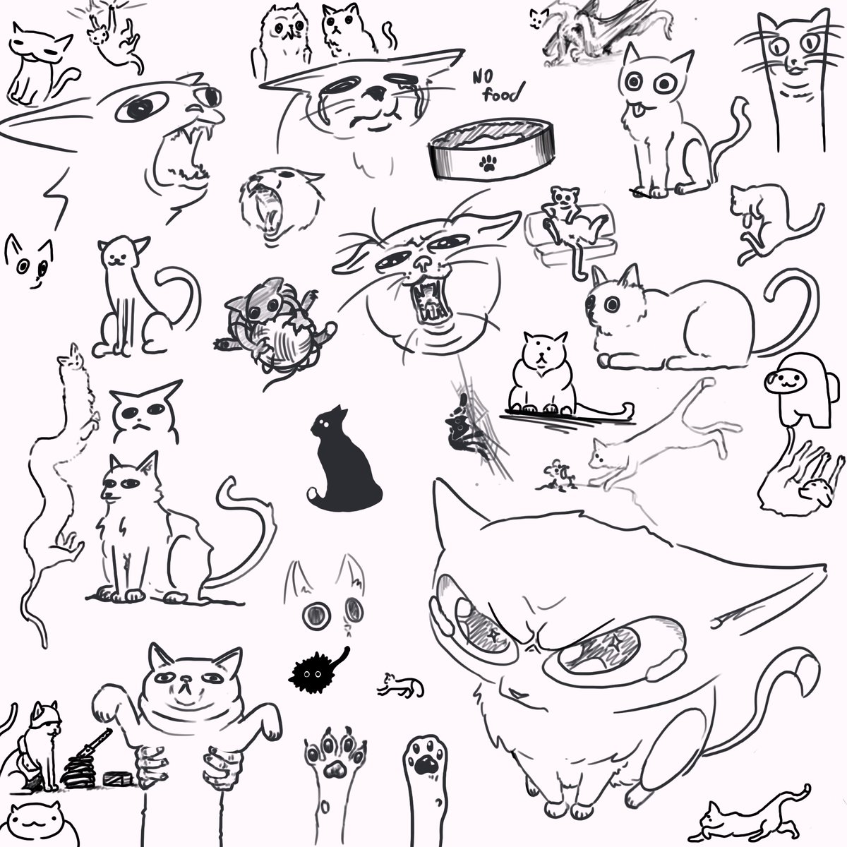 I can’t come up with anything to defile the public domain with, but I’m nonetheless trying to upload “art“ more regularly, so here’s a lil’ bit of accumulated feline nonsense, that naturally form when my remaining neurons eventually fail to collide. 
#doodle