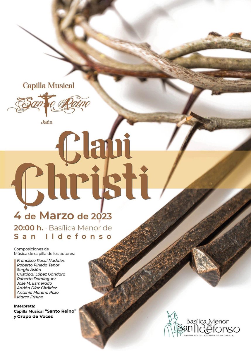 Presentamos un nuevo concierto, siendo el primero de nuestra cuaresma, música de capilla mezclada con un grupo de voces que seguro, captarán la atención de público.

¡¡¡CLAVI CHRISTI!!
4 DE MARZO A LAS 20 H. BASÍLICA MENOR DE SAN ILDEFONSO.

Compártelo!!! muchas Gracias.