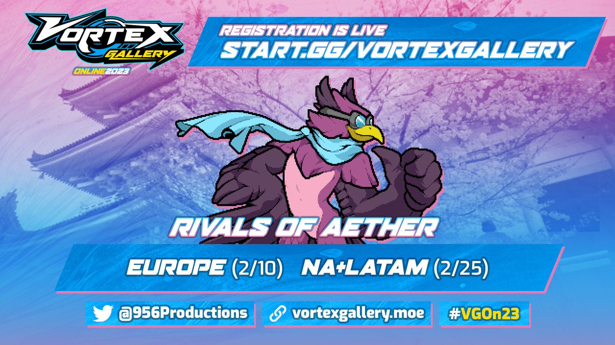 Reminder that registrations for the Rivals of Aether Base Cast NA+LATAM North bracket for Vortex Gallery Online 2023 ends tonight at Midnight in your local timezone. So if you are interested in participating, then pls sign up and in the next tweet below <a href="/956Productions/">956Productions</a> vvvvvv