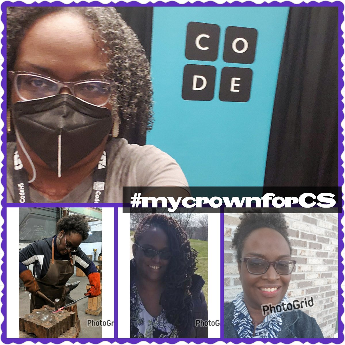 20 years of natural hairstyles - afropuffs, locs, TWAs and more as I  moved from teaching CS to supporting CS educators. #mycrownforCS