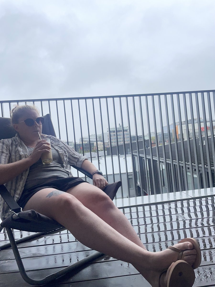 runawayplay's tweet photo. Sam's (Platform Developer) look declares that today is a beach day regardless of weather! 🌊✨ I Iove her commitment to the theme #GameDevFashion https://t.co/2tpHRNUGVI