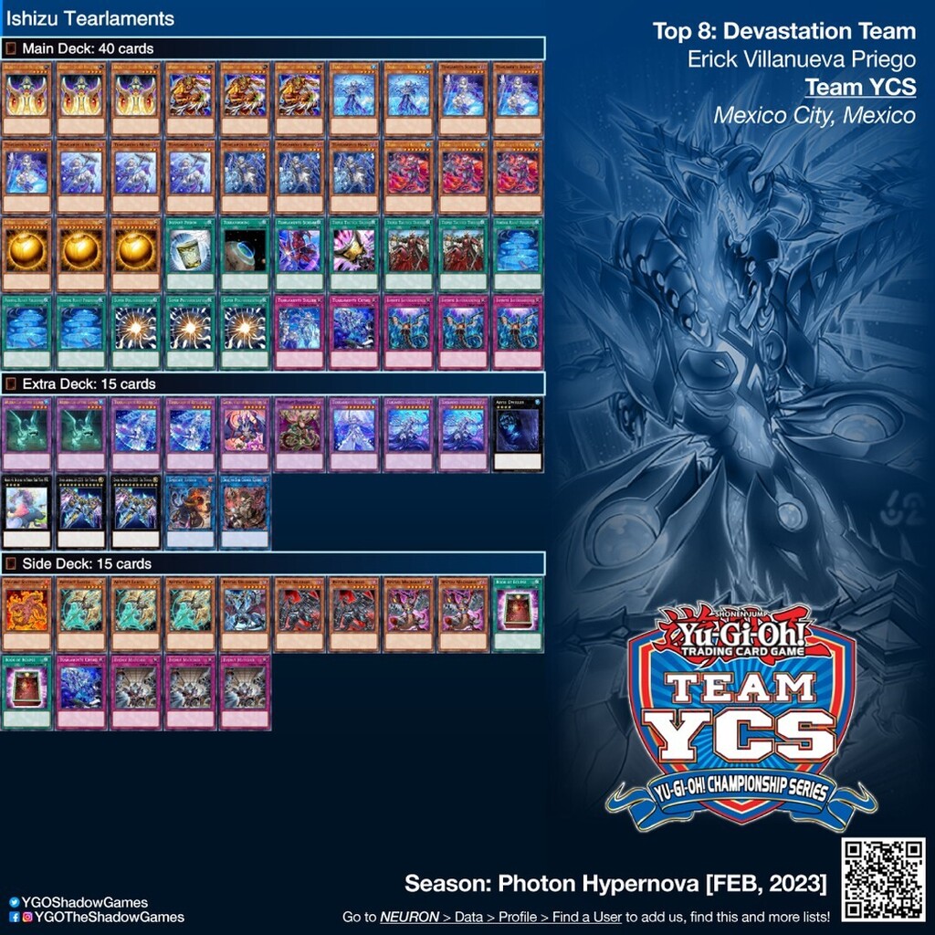 YGOShadowGames's tweet photo. ~
🗃 Deck: #Ishizu #Tearlaments
🏆 Top 8: #DevastationTeam: Erick Villanueva Priego
🏟️ Event: #TeamYCS #Mexico 🇲🇽
🏪 Host: #Konami
🗓 Season: #PHHY [FEB, 2023]

#YGO #YuGiOh #TheShadowGames #YuGiOhCards #遊戯王 #YuGiOhTCG #DeckList https://t.co/XHfB5zkViQ https://t.co/d1GC344hJ4