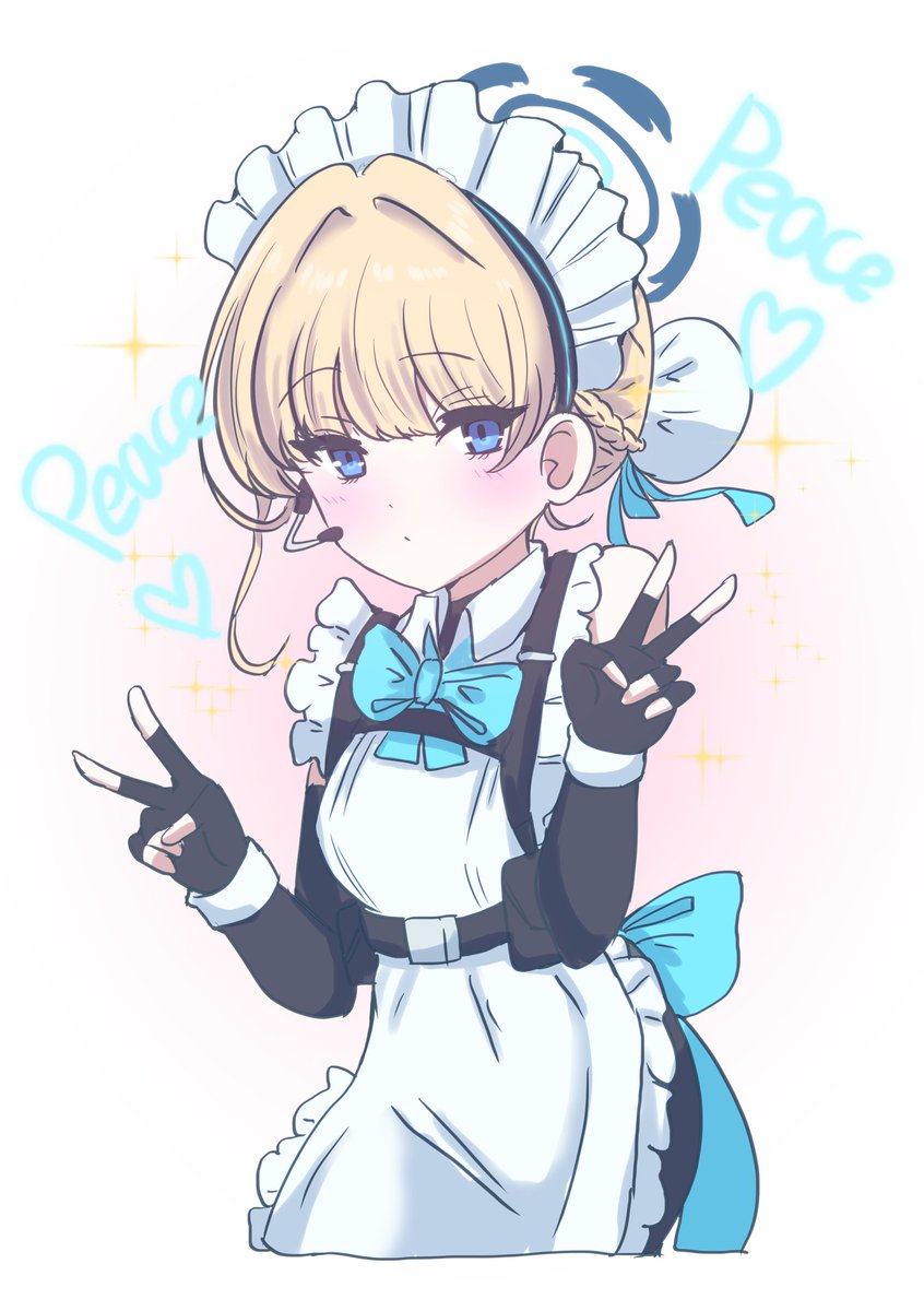 1girl gloves halo fingerless gloves blonde hair solo maid headdress  illustration images