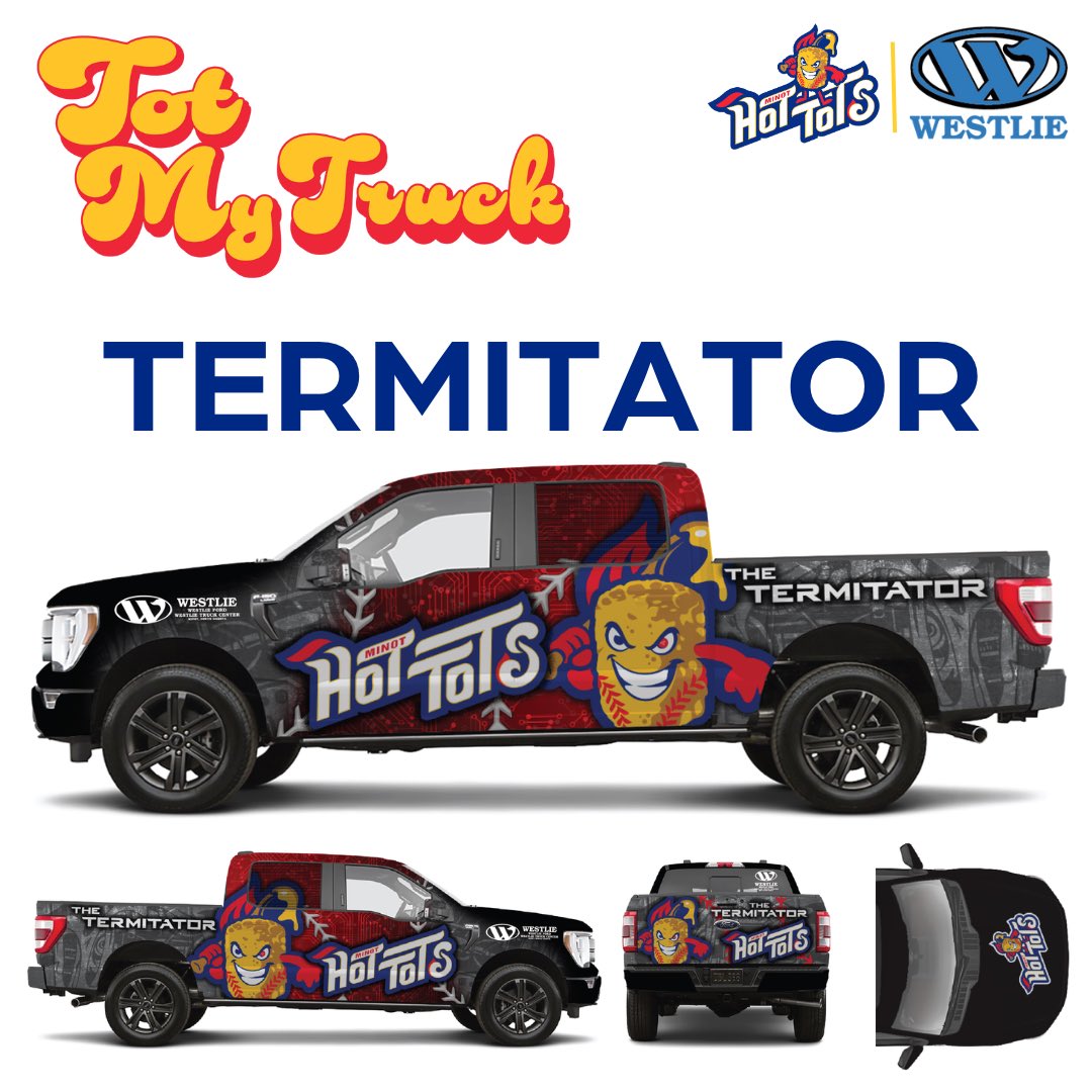 MinotHotTots's tweet photo. 🚨The FINAL FOUR Are Here!🚨

Westlie Motor company helped with the trucks, You helped with the name, and now it’s time to Tot My Truck!

The top names are:
🔥The Termitator
🔥Tot Wheels
🔥Tater Swift
🔥Cheese Louise

🌐https://t.co/3DvEXOaePk https://t.co/7Gd7uEKaJY
