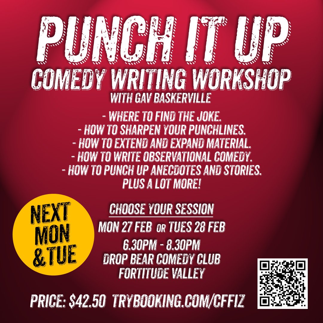 I'm running my #joke writing workshop again in #Brisbane next Monday and Tuesday night.
trybooking.com/CFFIZ
#comedy #writing #workshop
