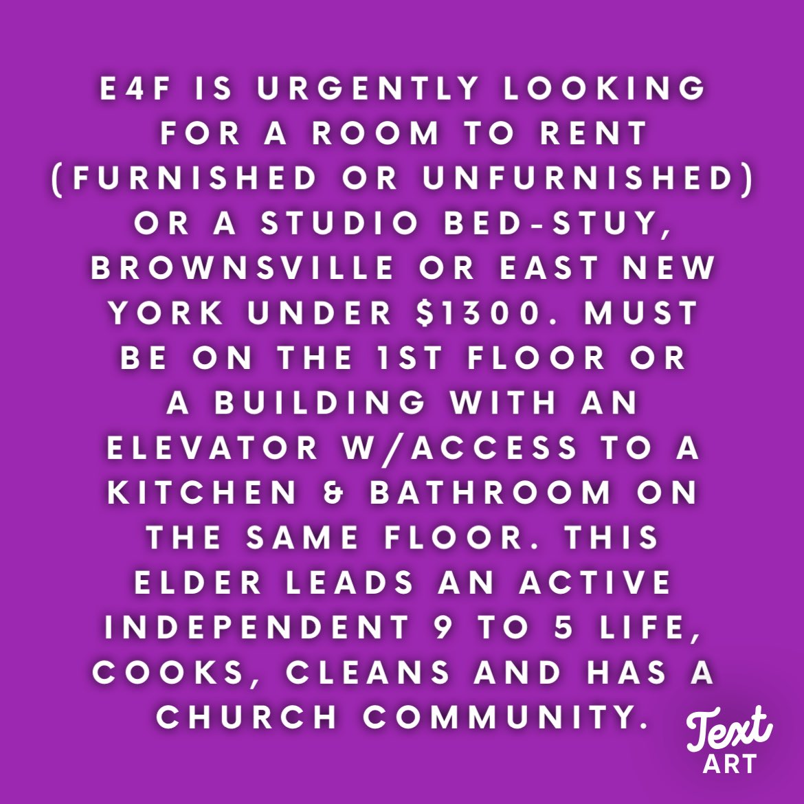 EqualFlatbush's tweet photo. Urgent -- Looking for a room for an elder to rent in ENY/Brownsville/Bed-Stuy.
As always please help us sustain this work. Pls become a #E4F Monthly Supporter
$5, $10, $20, $100, to sustain E4F's Emergency Housing and Rent Fund. https://t.co/JcSrh6SIv2