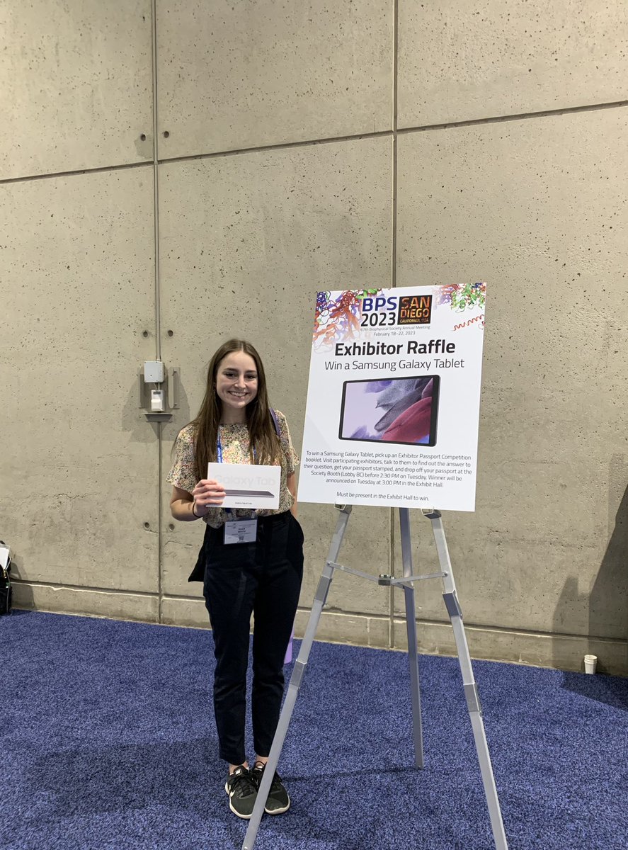 BiophysicalSoc's tweet image. Congratulations to Eliza White, BYU, who won today’s Exhibitor Raffle for a Samsung Galaxy Tablet! #bps2023