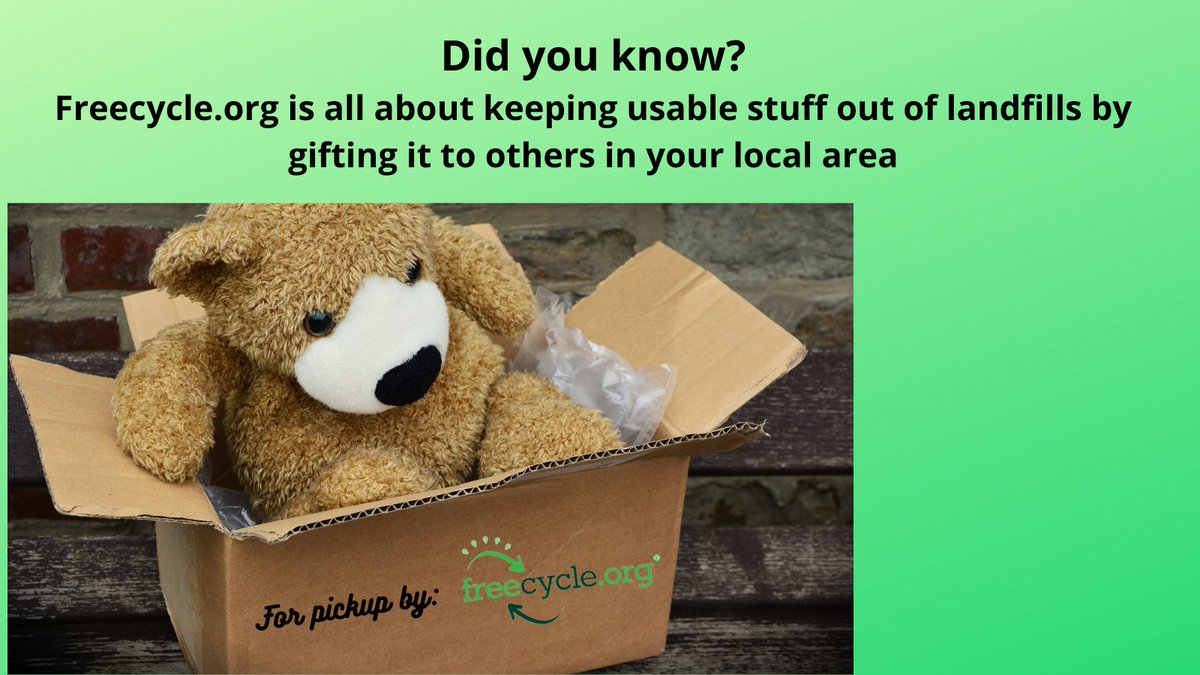 Freecycle's tweet image. Buy less. Reuse. Gift it on Freecycle.org.
#reuse #reducereuse