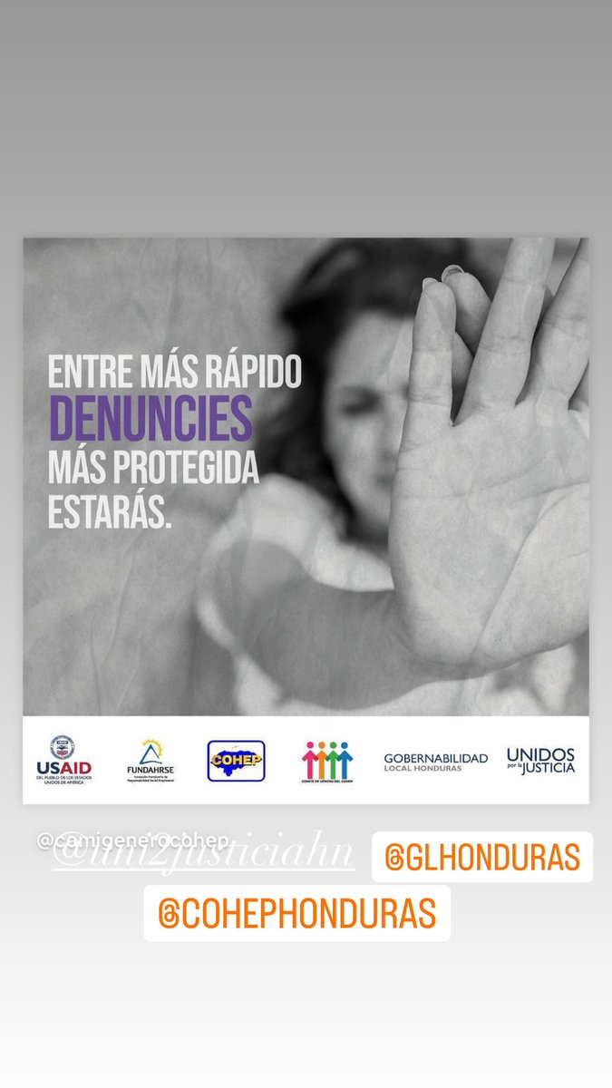 #CortaLaViolencia y denuncia!

Si tienes una emergencia, llama al 911

Consultorio Jurídico Gratuito UNAH atención legal y psicológica 2216-5146 ó 2216-5147 Unidad Desarrollo para la Mujer y la Familia brinda asesoría legal: 9489-6177 y atención psicológica: 9574-0271 / 9452-8535