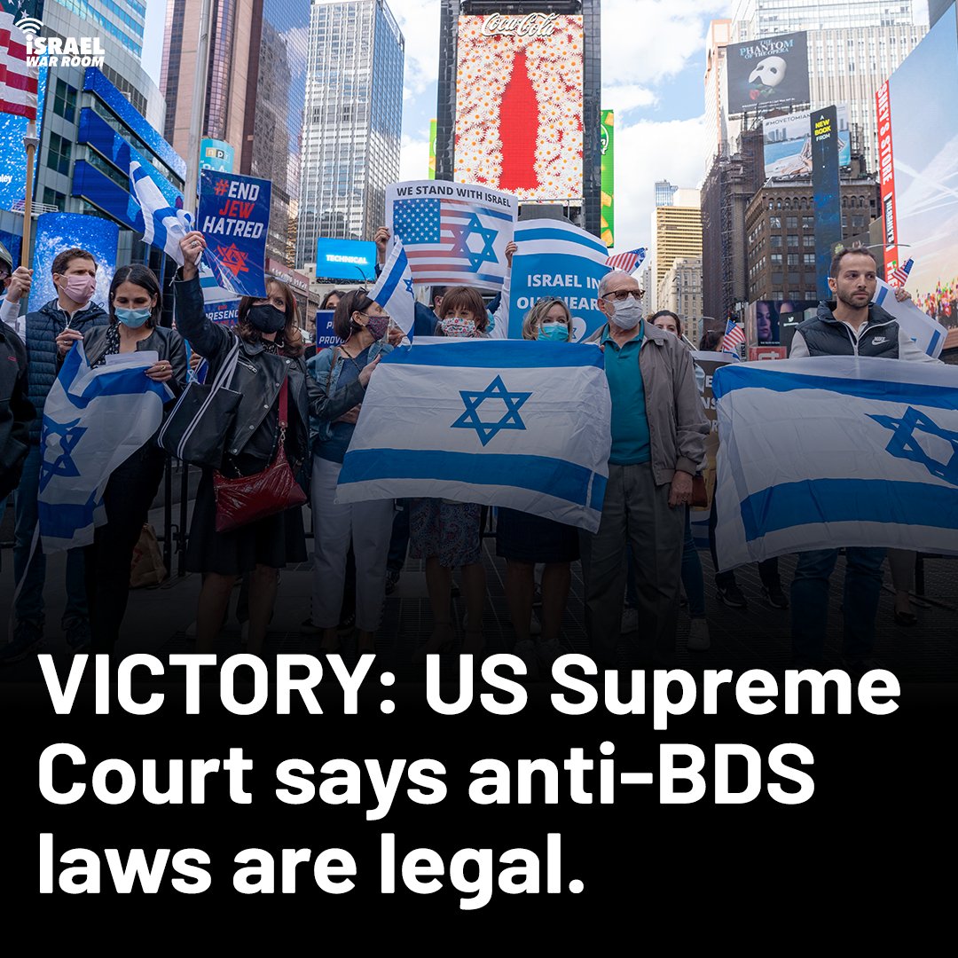 IsraelWarRoom's tweet photo. VICTORY: US Supreme Court refused to hear a challenge against Arkansas's anti-BDS law, upholding the ruling that boycotts are not protected by the first amendment and therefore anti-BDS laws are constitutional. So far, 35 US states have passed anti-BDS laws.
#BDSisBS #BDSFail https://t.co/GlLyzbIrE5