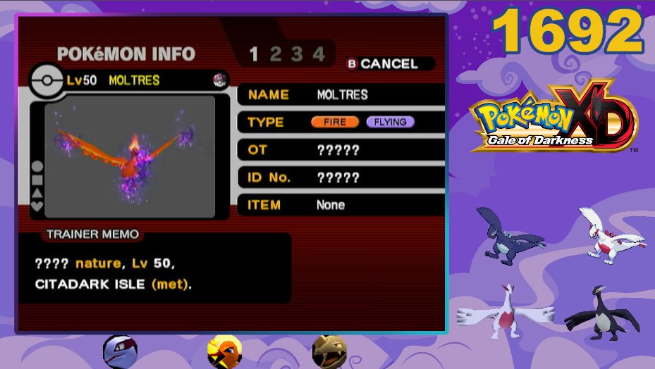 The_Jansen_Man's tweet image. 💫SHINY SHADOW MOLTRES💫 via XD shiny unlock iso after 1704 pokemon seen/568 resets!!! This is phase 2 for Shadow Lugia after getting Rhydon on phase 1. Interesting tidbit - this Moltres gets an exclusive move upon purification: Morning Sun! Onto phase 3!