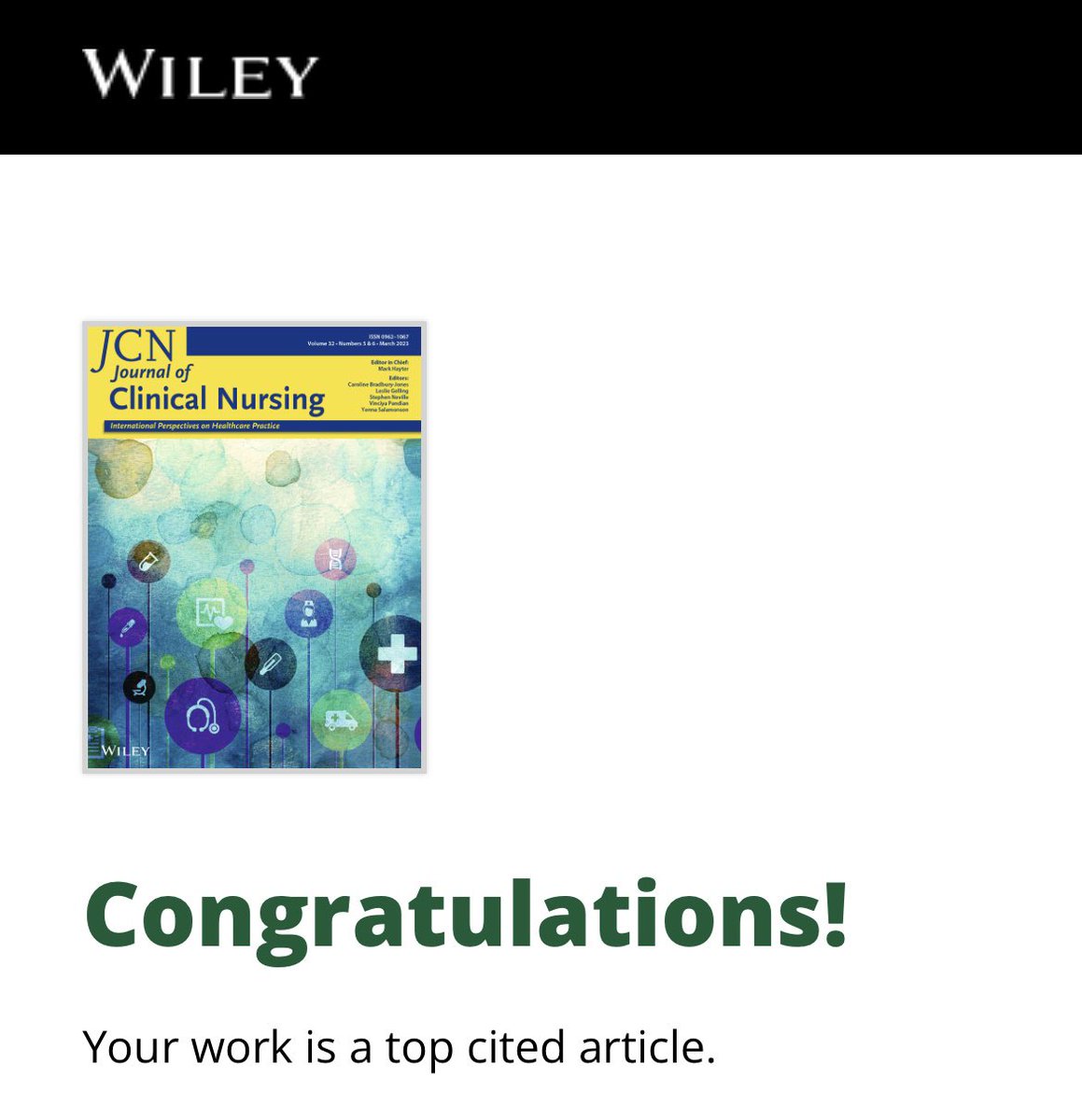 Della Maneze (@dellamaneze) on Twitter photo Great news! Our article received TOP CITED #topcitedarticle in JCN!
COVID-19 vaccination intention in the first year of the pandemic: A systematic review <a href="/salamonson/">Yenna Salamonson</a> <a href="/bron_everett/">Bronwyn Everett</a> <a href="/JedMontayre/">A/Prof Jed Montayre</a> <a href="/amyrvillarosa/">Amy Ruth Villarosa</a> Rasmieh Al-Amer E Dwekat. Very excited 🎉 Great news! Our article received TOP CITED #topcitedarticle in JCN!
COVID-19 vaccination intention in the first year of the pandemic: A systematic review <a href="/salamonson/">Yenna Salamonson</a> <a href="/bron_everett/">Bronwyn Everett</a> <a href="/JedMontayre/">A/Prof Jed Montayre</a> <a href="/amyrvillarosa/">Amy Ruth Villarosa</a> Rasmieh Al-Amer E Dwekat. Very excited 🎉