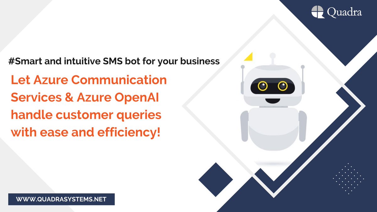 quadrasys's tweet photo. Looking to build a smart & intuitive SMS bot for your business?
With Azure Communication Services & Azure OpenAI, you can create a bot that understands natural language & responds in real-time.
Revolutionize your customer interactions. #TalkToQuadra
#Azure #OpenAI #SMSbot https://t.co/D9uHQIXSd0