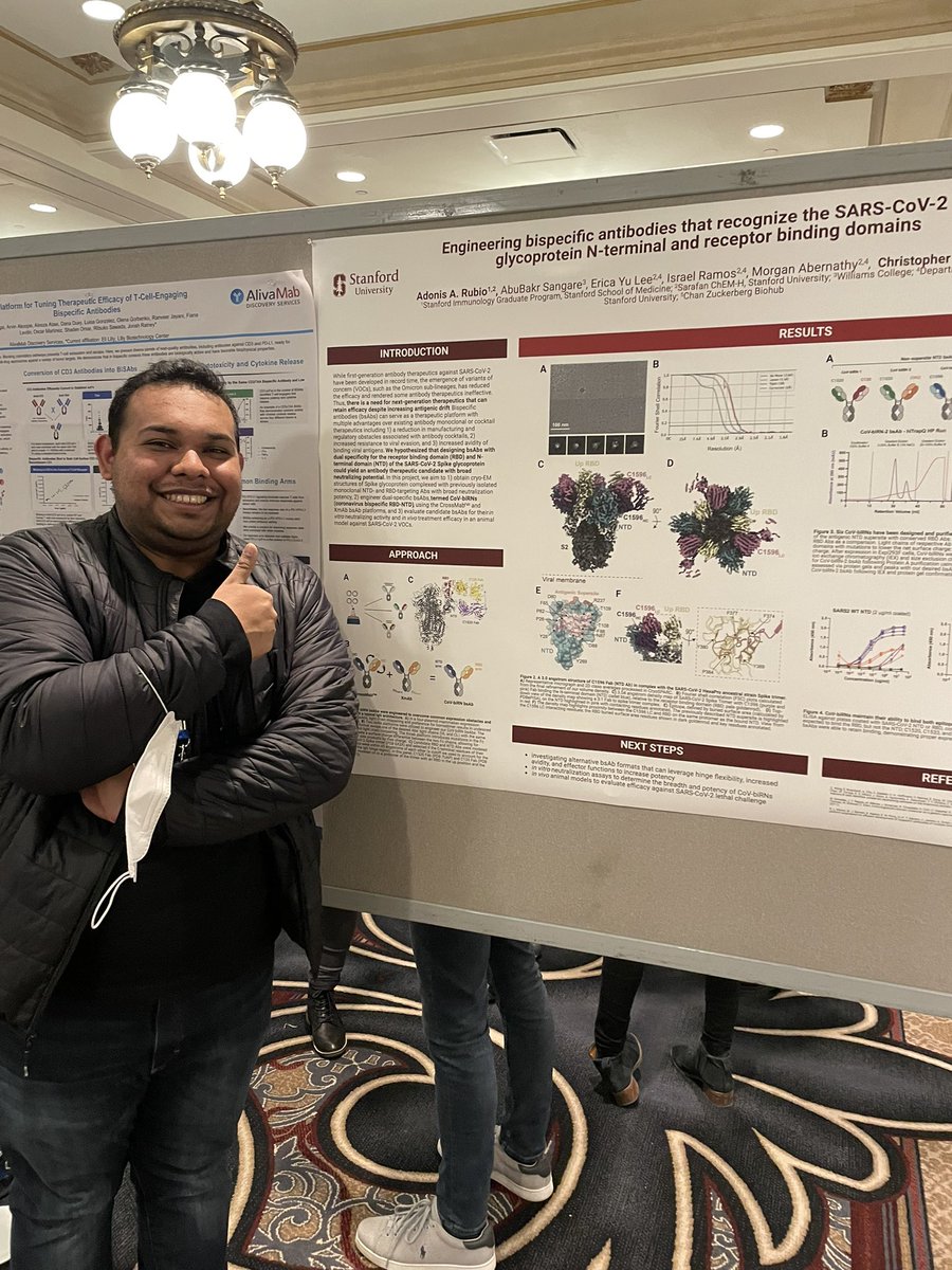 BarnesLab1's tweet photo. @adonisrubio99 reppin the lab and showing off his amazing work and first CryoEM structure!! #KeystoneSymposia #AntibodyTherapeutics #Banff https://t.co/jnxAQJ1RrC