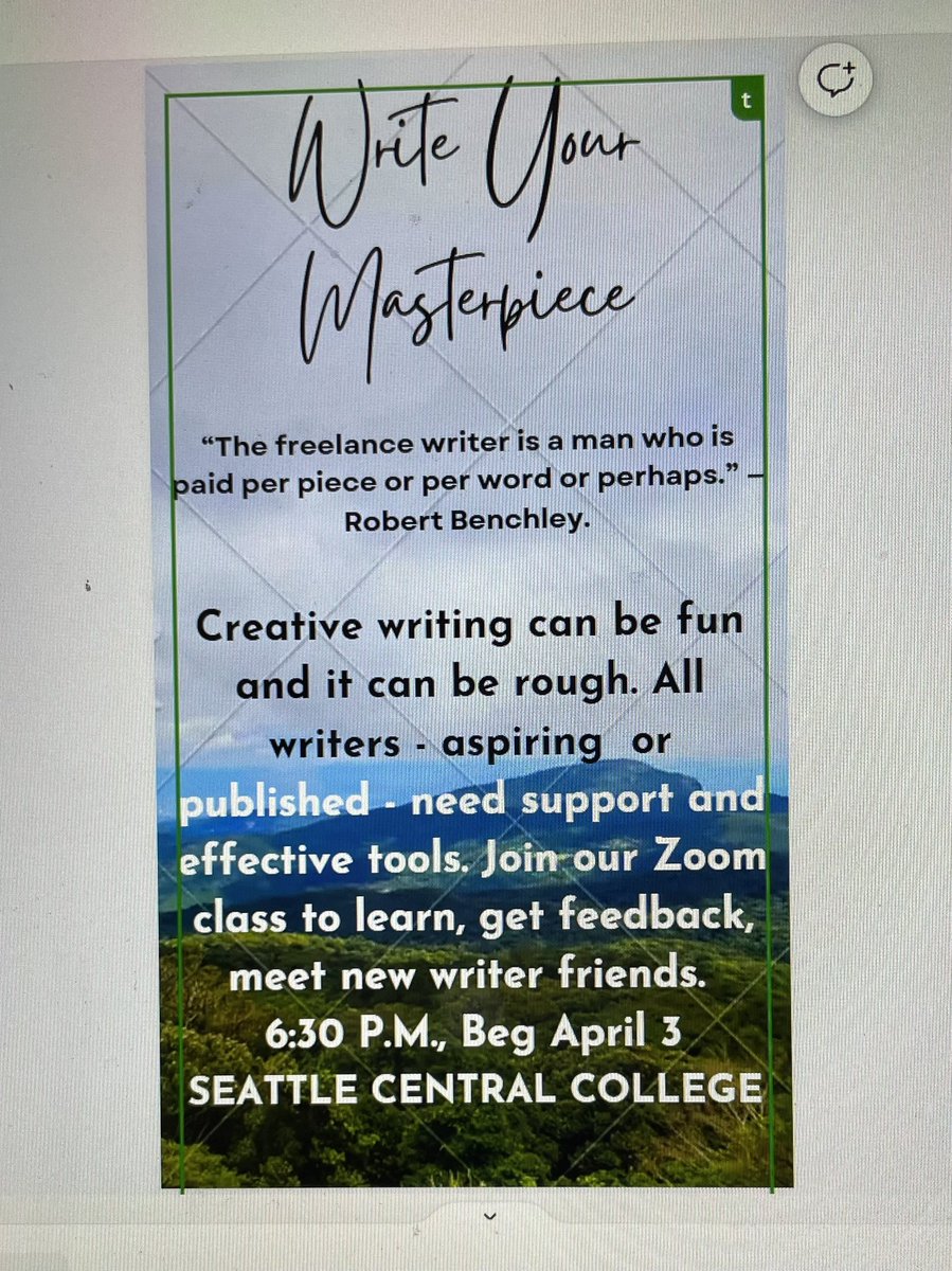 WritersConnect3's tweet photo. Seattle Central College, Continuing Education, Write Your Masterpiece taught by award winning author EC Murray.
#writerscommunity #writereducation #writerclasses #writersofinstagram #writerslife https://t.co/mvzefcgl3G