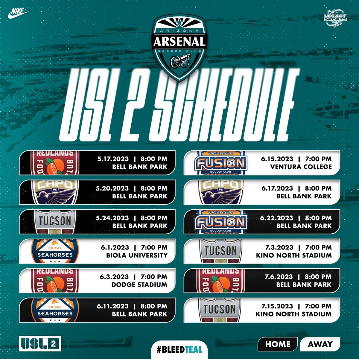 Make sure to mark your 🗓️s for OUR <a href="/USLLeagueTwo/">USL League Two</a> Team in their Inaugural Campaign!

Looking forward to the high level competition and testing ourselves against some of the best!

<a href="/FCTucson/">FC Tucson</a> <a href="/capistrano_fc/">Capistrano FC</a> @seahorsesoccer <a href="/VCFusion/">Ventura County Fusion</a> Redlands FC

#Path2Pro
#bleedTEAL