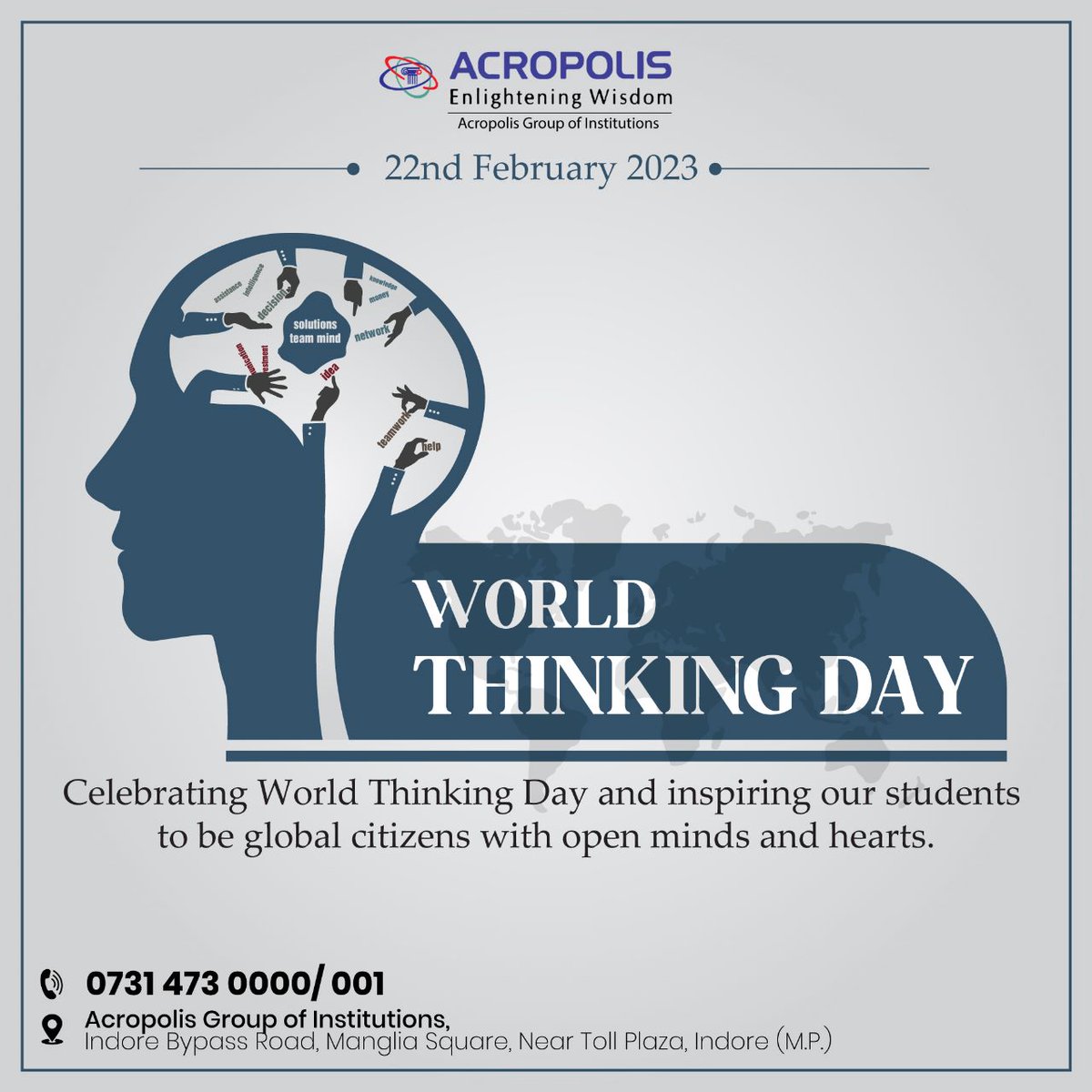AcropolisIndia's tweet photo. World Thinking Day is an opportunity to reflect on the power of education, self-reflection, and global cooperation.
#WorldThinkingDay #ThinkAboutTheWorld #LeadershipThroughThought #Acropolis #AcropolisCollegeIndore #Acropolis #AcropolisGroupOfInstitutions #AcropolisCollege https://t.co/tHSLw6qevw
