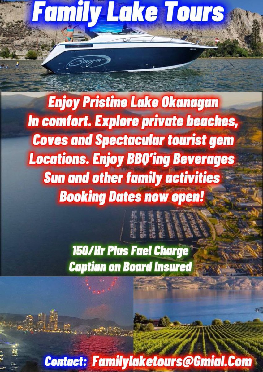 Summertime fun, Book your family Okanagan Lake tour adventure now. We are the most affordable boat tour operator in the valley. DM or email for availability. 🚤👙🏊‍♀️🤿🍺🐟🛥️ #Kelowna #OkanaganLake #TourismKelowna #Okanagan #Familyfun #lakefun #boattours