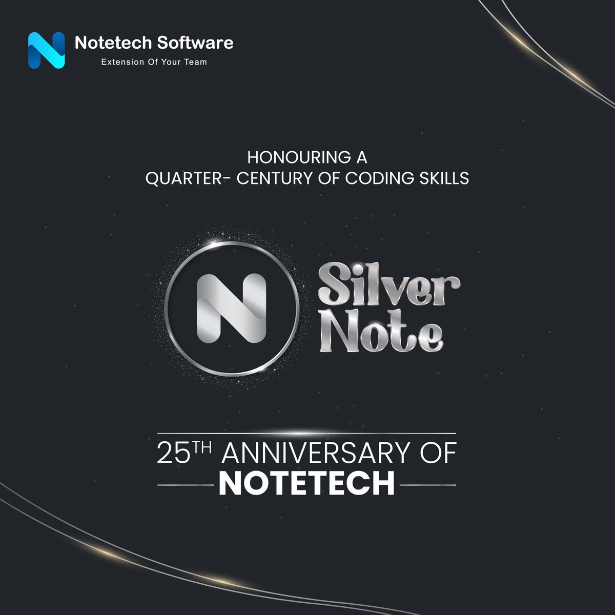 Notetech_IT's tweet photo. Notetech is thrilled to announce Silver Note, our 25th-anniversary celebration! We've been dedicated to mastering the art of coding and delivering top-notch software solutions for a quarter century. 

#eventnamereveal #silvernote #25thanniversary #SilverJubilee #notetech https://t.co/4JKhkB5ck9
