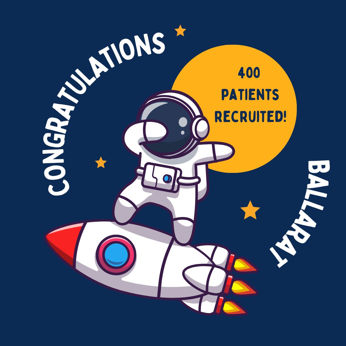 Critical Care at UniMelb (@critcareunimelb) on Twitter photo Congratulations to Dr Greg Henderson, Natasha Brice and Alana Wilson at Ballarat Base Hospital for randomising their 400th patient to the #ROCKetTrial!
<a href="/GrampiansHealth/">Grampians Health</a> <a href="/UniMelbMDHS/">UniMelb MDHS</a> <a href="/UniMelb/">University of Melbourne</a> <a href="/ctn_anzca/">ANZCA Clinical Trials Network</a> Congratulations to Dr Greg Henderson, Natasha Brice and Alana Wilson at Ballarat Base Hospital for randomising their 400th patient to the #ROCKetTrial!
<a href="/GrampiansHealth/">Grampians Health</a> <a href="/UniMelbMDHS/">UniMelb MDHS</a> <a href="/UniMelb/">University of Melbourne</a> <a href="/ctn_anzca/">ANZCA Clinical Trials Network</a>