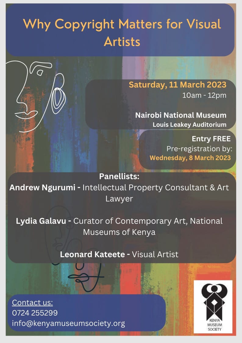 Artists 📢📢

This free event brings together a distinguished panel to discuss all things copyright - focusing on visual art.

Date: 11 March
Venue: Nairobi National Museum
Register at: bit.ly/CopyrightMatte…
Free