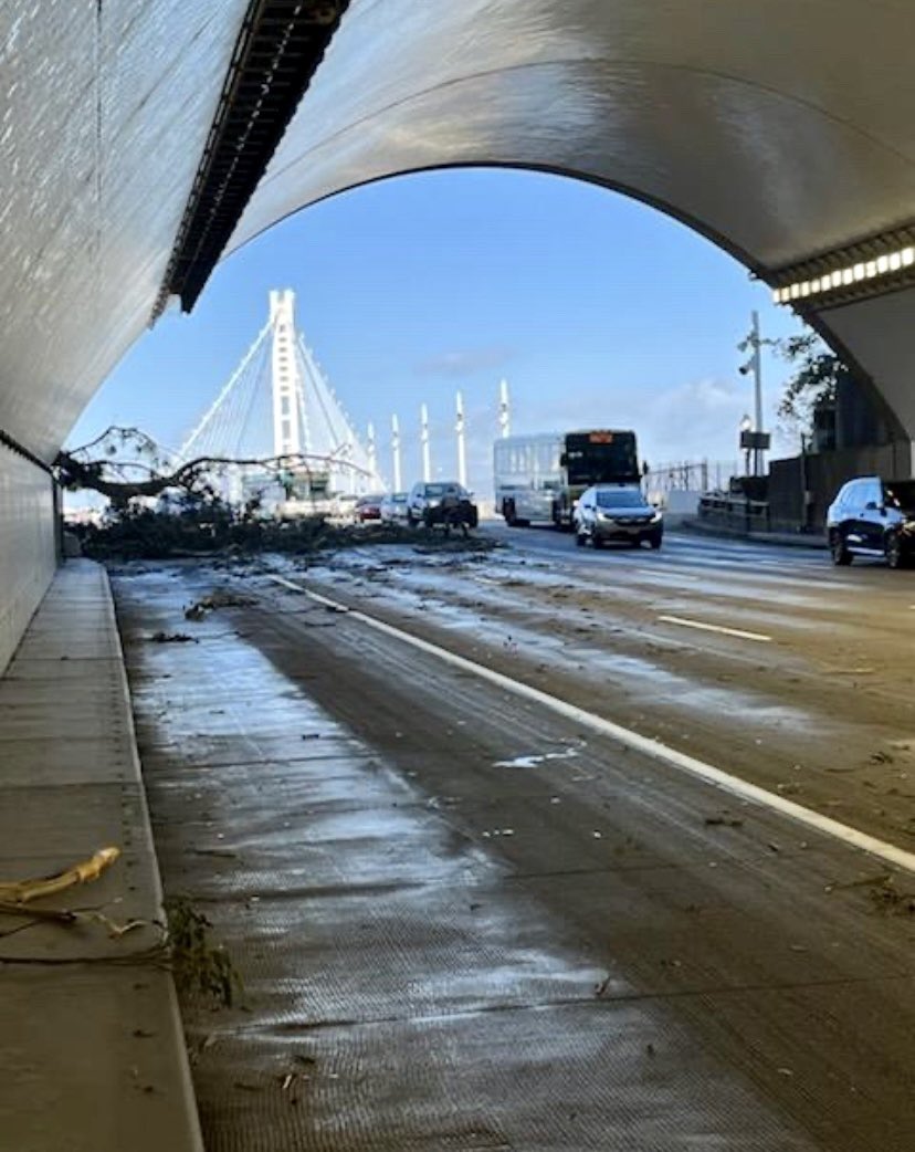 Update: major backup on #BayBridge (west bound going into SF). Some lanes closed after tree falls near #YerbaBuenaTunnel. 60MPH wind gusts across Bay Area. Lot of power outages and downed trees. <a href="/nbcbayarea/">NBC Bay Area</a> <a href="/NBCBayWeather/">NBC Bay Area Weather</a>