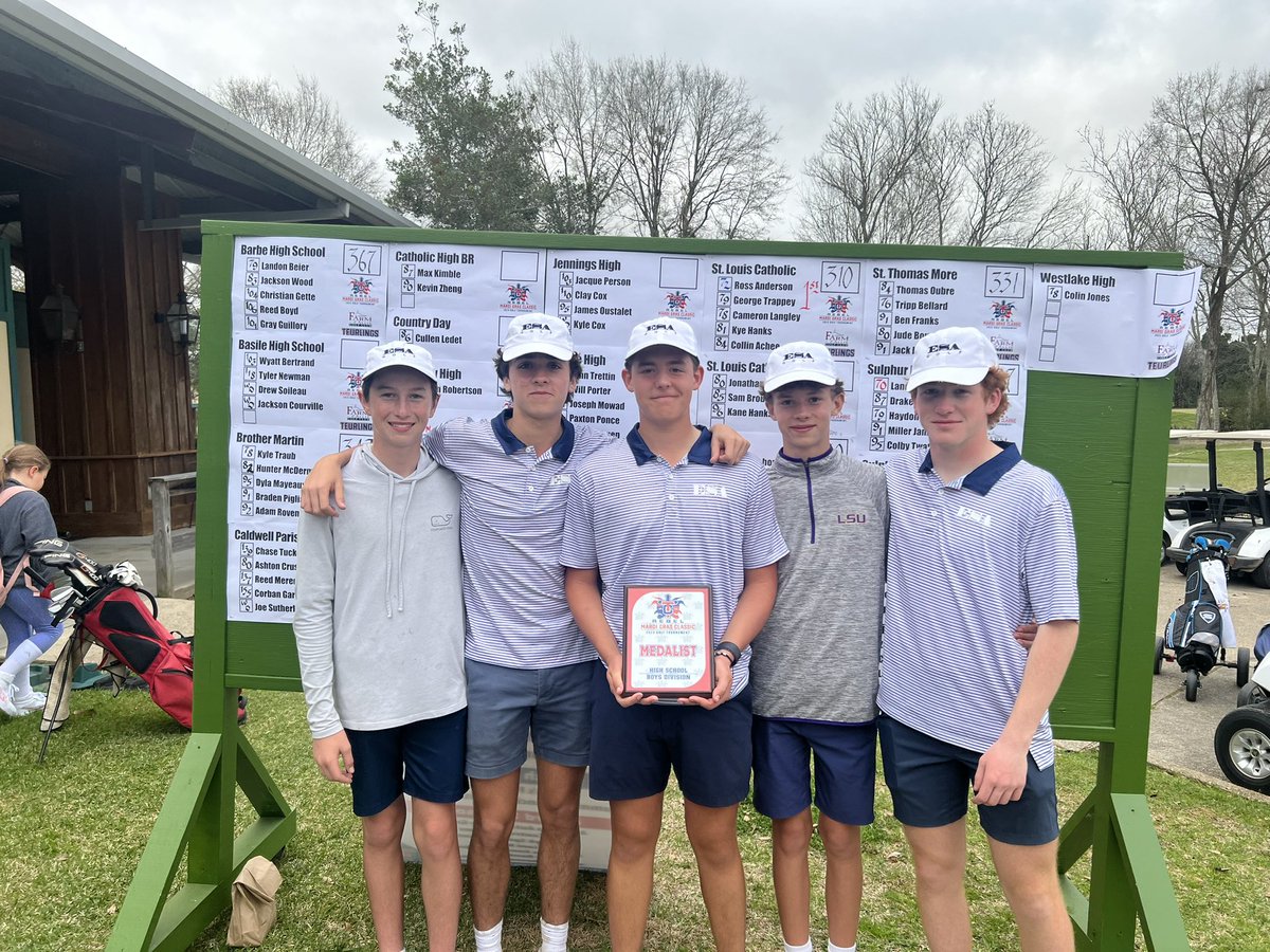 ESAFalcons's tweet photo. The ESA Golf Squad had another great day yesterday.  Congratulations to Adam Trahan for winning the Mardi Gras Classic. Also, congratulations to 8th grader Tripp Kordisch for shooting his best tournament round of 88. This group has a chance to have a special season. https://t.co/vofZ3vm1Vr