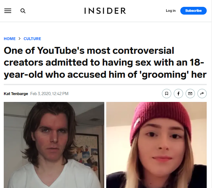 CoachFree3's tweet photo. @SarveshShadow @SouthTexasFail @Onision Long story short - Onision (James Jackson) and his spouse (Lucas Jackson) met a 14 year old girl online, moved her into their home at 16. Gained legal guardianship over her. And then... https://t.co/qv0F34NCqm