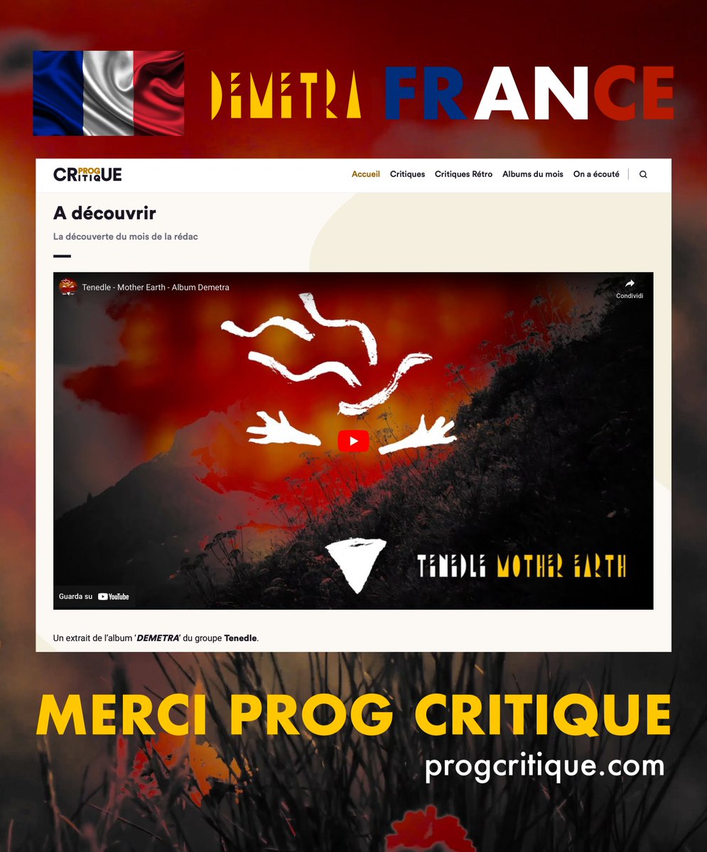 🥁🥁🥁#France Merci @ProgCritique #tenedle #demetra #newalbum out now #adecouvrir #magazine #webzine 🇫🇷🙏🙏🙏 #electronicmusic #contemporarysong #poetry