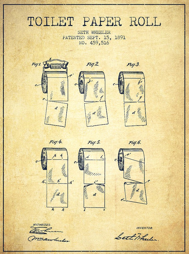 JohnRMoffitt's tweet photo. The patent for the toilet paper roll was filed on 15 Sept 1891 ... with TP shown in the correct position. 

It's not my opinion how to hang the paper ... it's common sense. Motels &amp; Mother in Laws trying to hang it running along the wall, belong to a group of TP terrorists. https://t.co/vvj9fSox2J