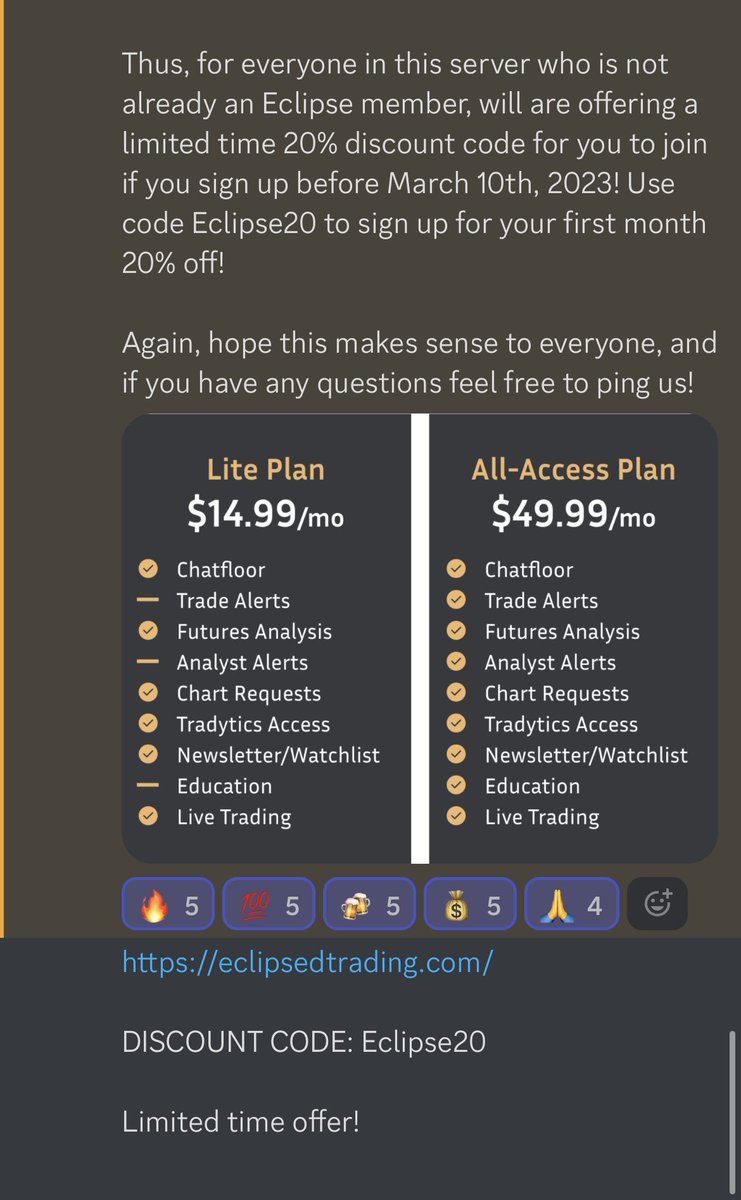 Spazzin_Trades's tweet photo. Limited Time Discount to join our family🔥

Sign up before March 10th to receive 20% off the first month! 

Hope to see you in there 😉 @eclipsedtrading 

https://t.co/bLSWu0KcYe https://t.co/ophQuSLt38