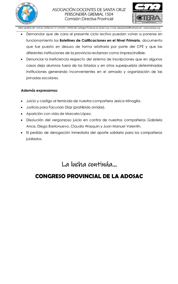 adosacP's tweet photo. #INFORMACIÓN #IMPORTANTE 

Compartimos las resoluciones de nuestro Congreso Provincial llevado a cabo el día de hoy: https://t.co/JzK3IOXH0t