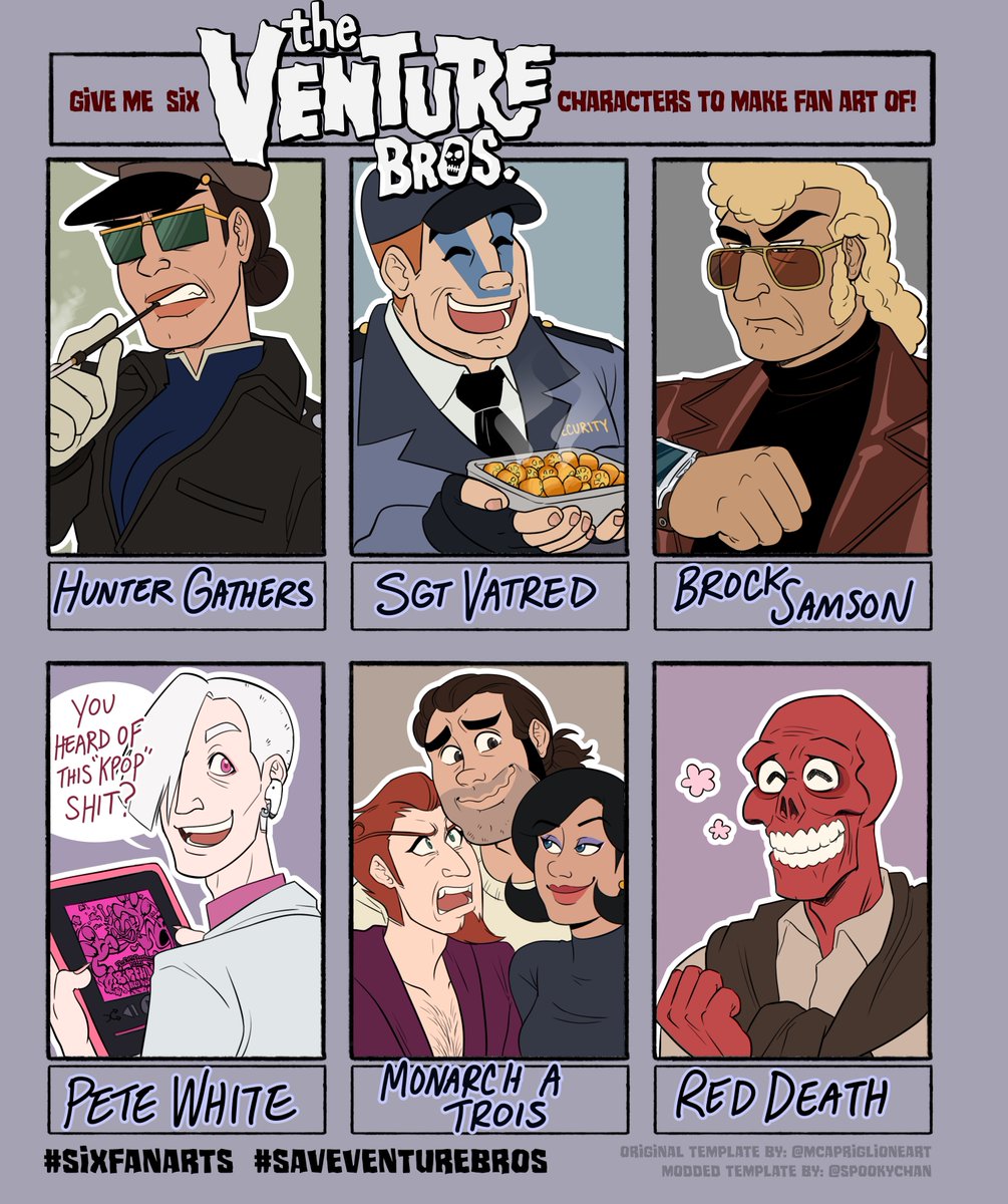 HIIIII thanks everyone for requesting characters for me to draw, this was so fun!!  #SixFanarts #GoTeamVenture