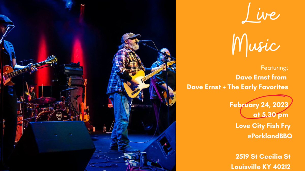 This Friday Feb 24 @ Love City Fish Fry, live music featuring Dave Ernst! Come grab your fresh fish and listen to some great tunes! 2519 St Cecilia St #fishfrylouisville #fishfry