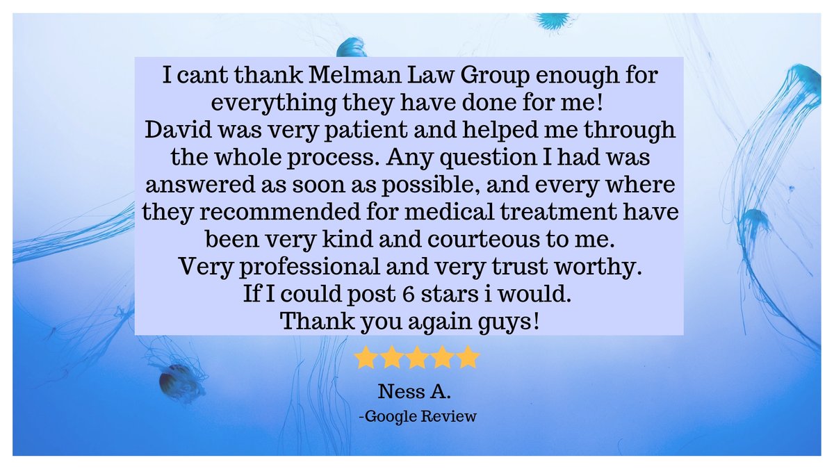 melmanlawgroup's tweet photo. Thank you for the kind review Ness! We take care of our clients as if they were family! Melman Law Group is always here for you. #Clientservice #Melmanlawgroup https://t.co/oPbG0KJiV5