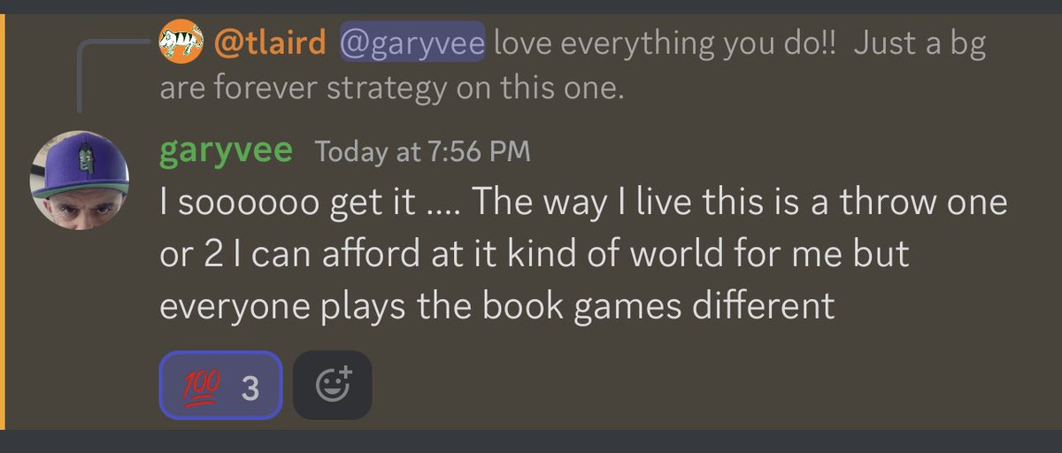 Love when in get an <a href="/garyvee/">Gary Vaynerchuk</a> response discord. Love you brother!!

#strategy #veefriends #nfts
