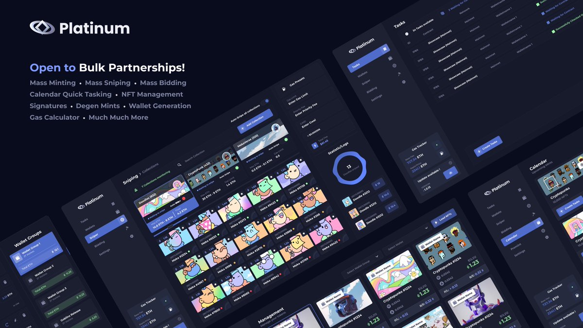 [1/2]

🚨 Platinum Minter is now officially open to Bulk Partnerships!

• In the past, Platinum Labs has provided product access to exclusive groups such as <a href="/notify/">Notify</a>, <a href="/OriginsNFT/">Origins</a>, <a href="/Metaverse_HQ/">Metaverse HQ</a> and <a href="/champsonlypass/">Champs Only</a>, but now that opportunity is expanding 🥳