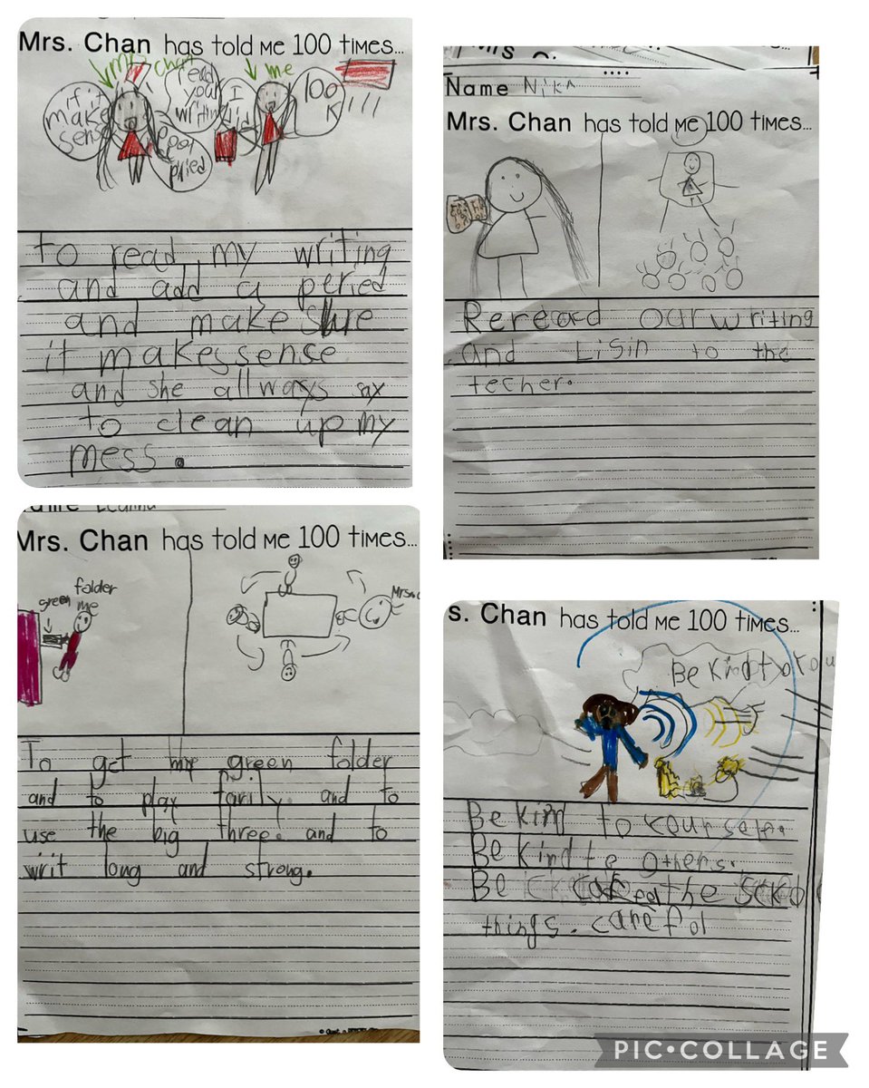 HTS_Mrschan's tweet photo. What has Mrs. Chan told me 100 times? βRe-read my writing, add capitals, clean up my mess, write long and strong, be kind, play fairly.β #100thdayfun https://t.co/jxZXkqesgp
