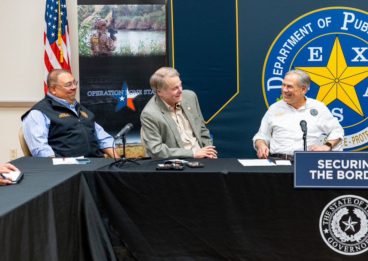 GovAbbottPress's tweet photo. Today, @SenatorBirdwell &amp; Rep. @RyanGuillen joined me for an update on #OperationLoneStar from @TXMilitary, @TxDPS, &amp; @TexasBorderCzar.

I look forward to working with the Texas Legislature this session to continue Texas’ historic border mission. 

More: https://t.co/0BugnrR3tk https://t.co/sZRRZT5mjo