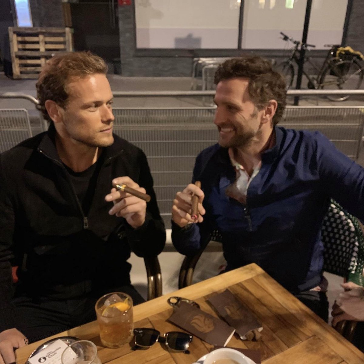 Sam and Steven and their cigars #smokingcigars #samheughan #stevencree